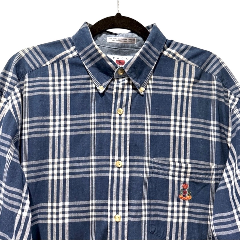 Paco Jeans Vintage Long Sleeve Button Down Shirt Blue White Plaid Size Large‎